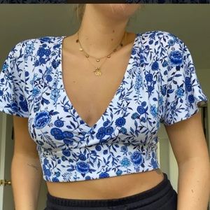 Floral crop top open back